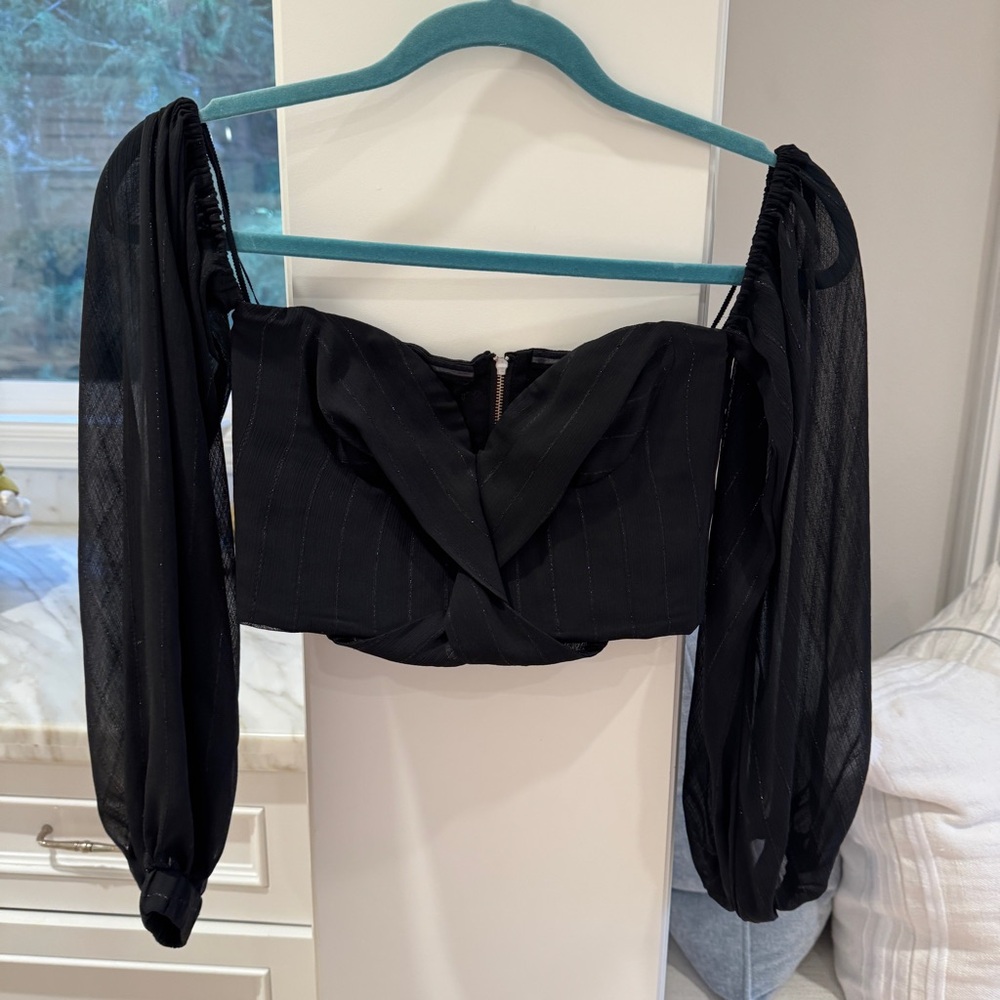 Black corset top with sheer long sleeves